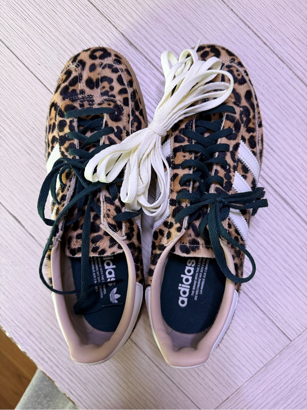 adidas Leopard Print Sneakers with White Stripes and Dark Green Laces - Picture 6 of 6